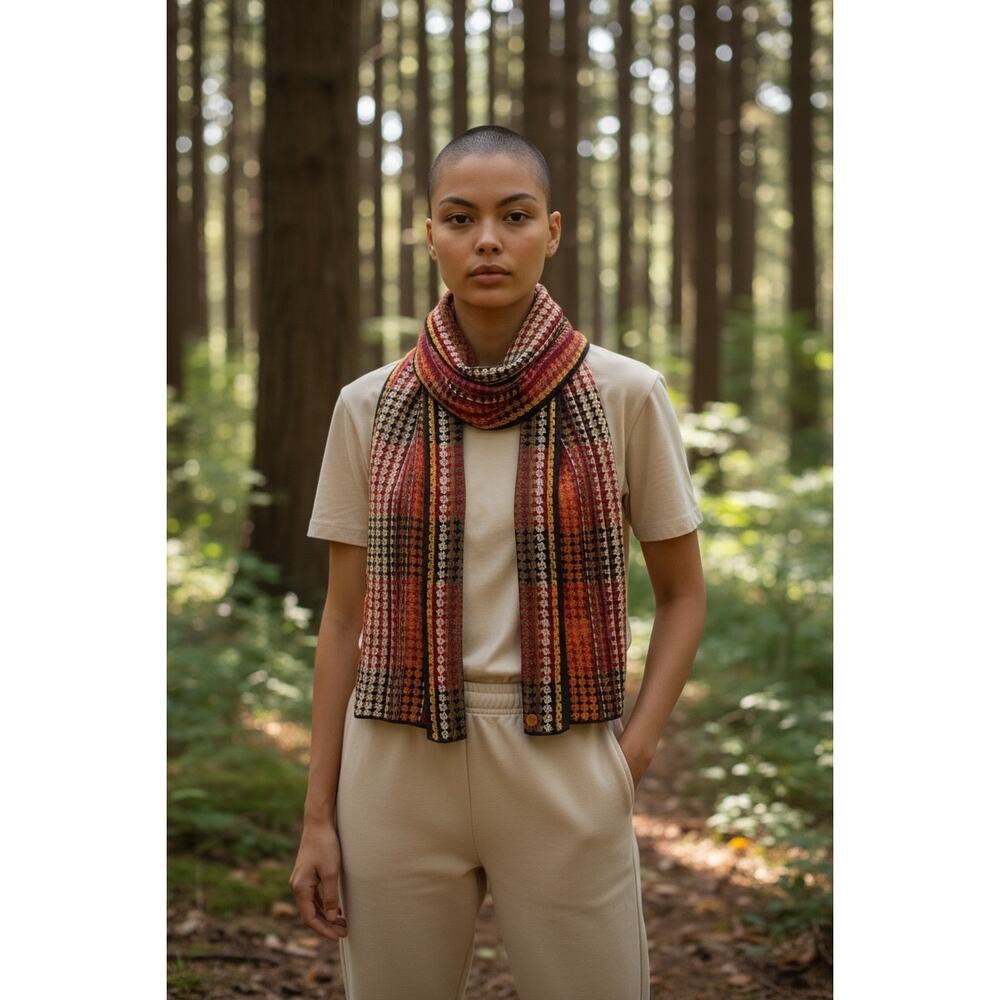 "Echo" 100% Silk Scarf Multicolor Earth Tones Designer Unisex Lightweight Rustic